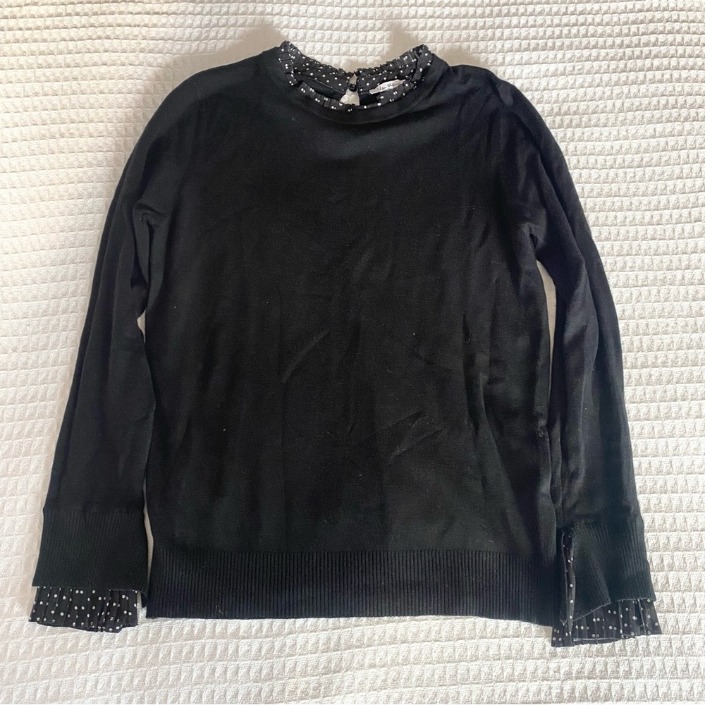 Vila Milano Black Sweater with Polka Dot Trim Medium